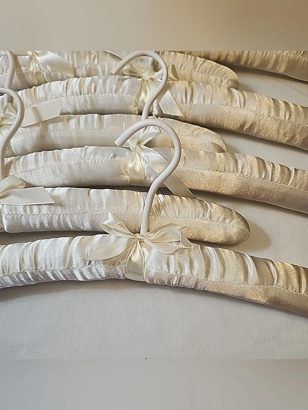 Lot of 8 Vintage Ivory Satin Padded Hangers 15.5